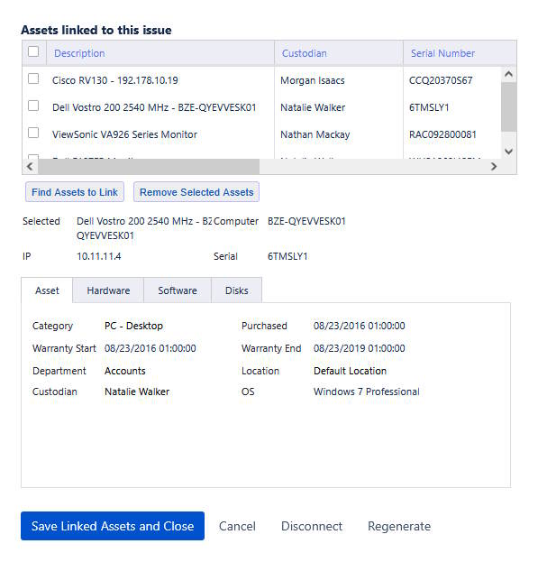 JIRA Ticket with an xAssets Asset Panel showing detailed asset information